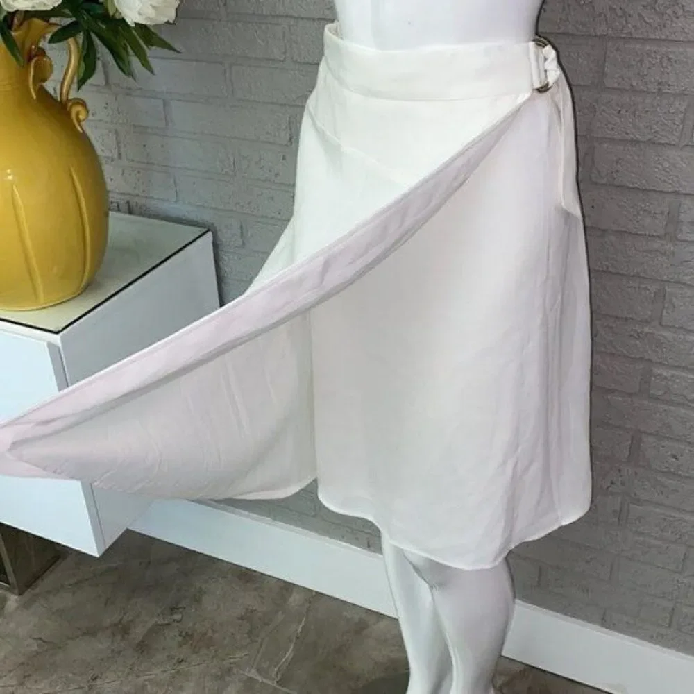 Vince Camuto Women White Hi-Lo Hem Wrap Skirt Size 8P